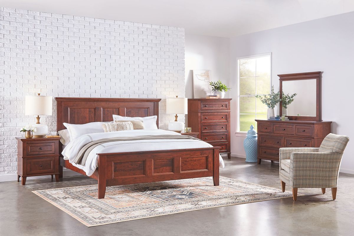 A solid wood five-piece bedroom set by Gascho Furniture.
