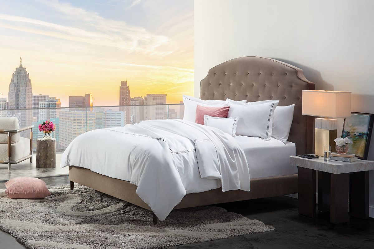 A plush tufted bedroom furniture set by Johnathan Louis.