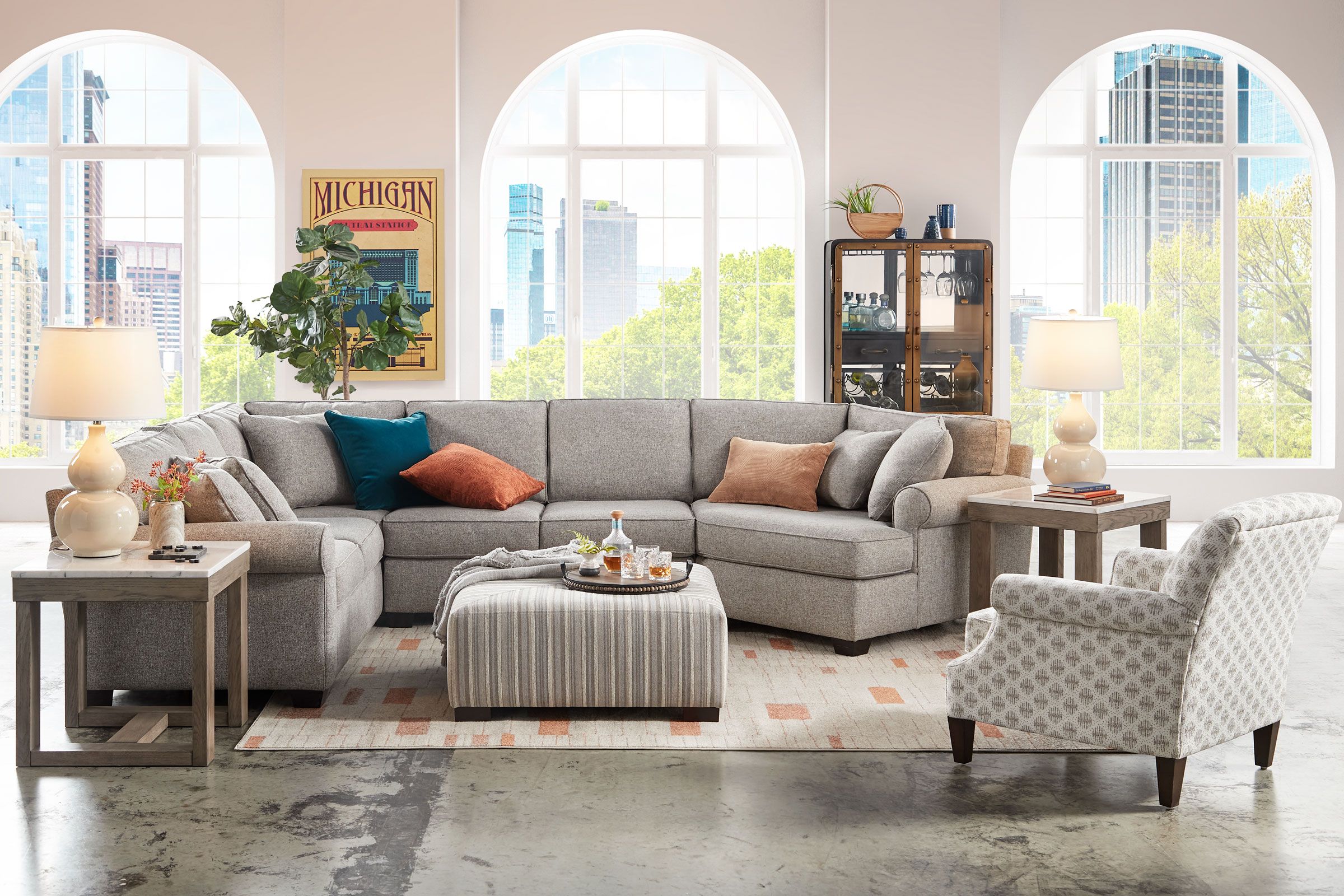 A living room set of furniture from the Detroit Furniture Collection