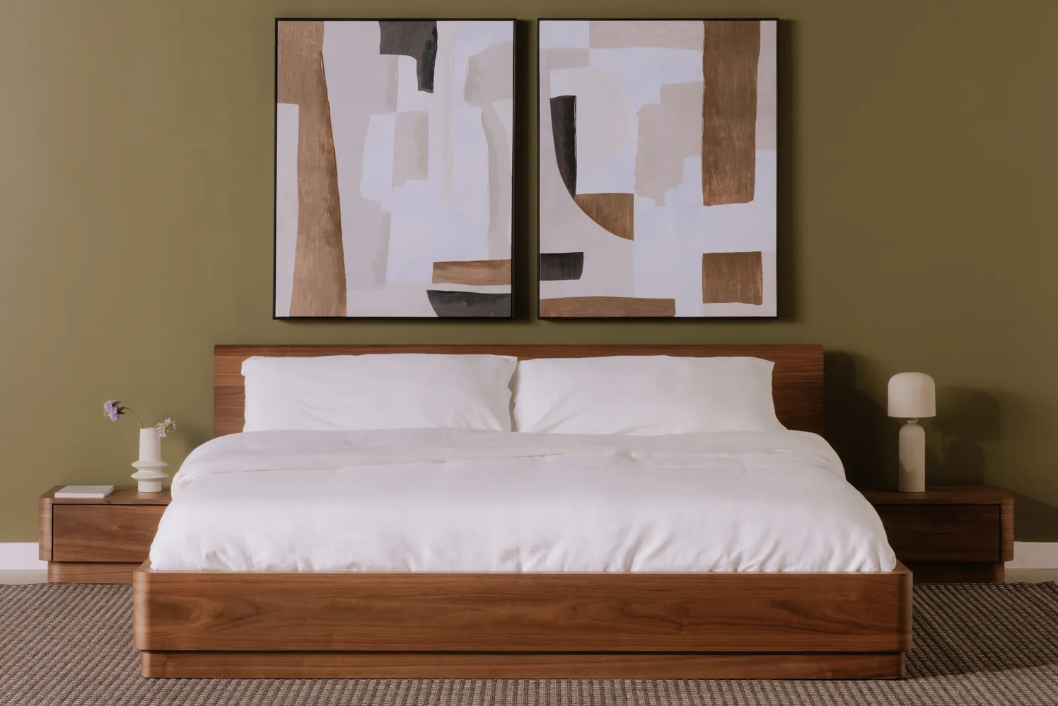 Bedroom furniture set in light brown wood.